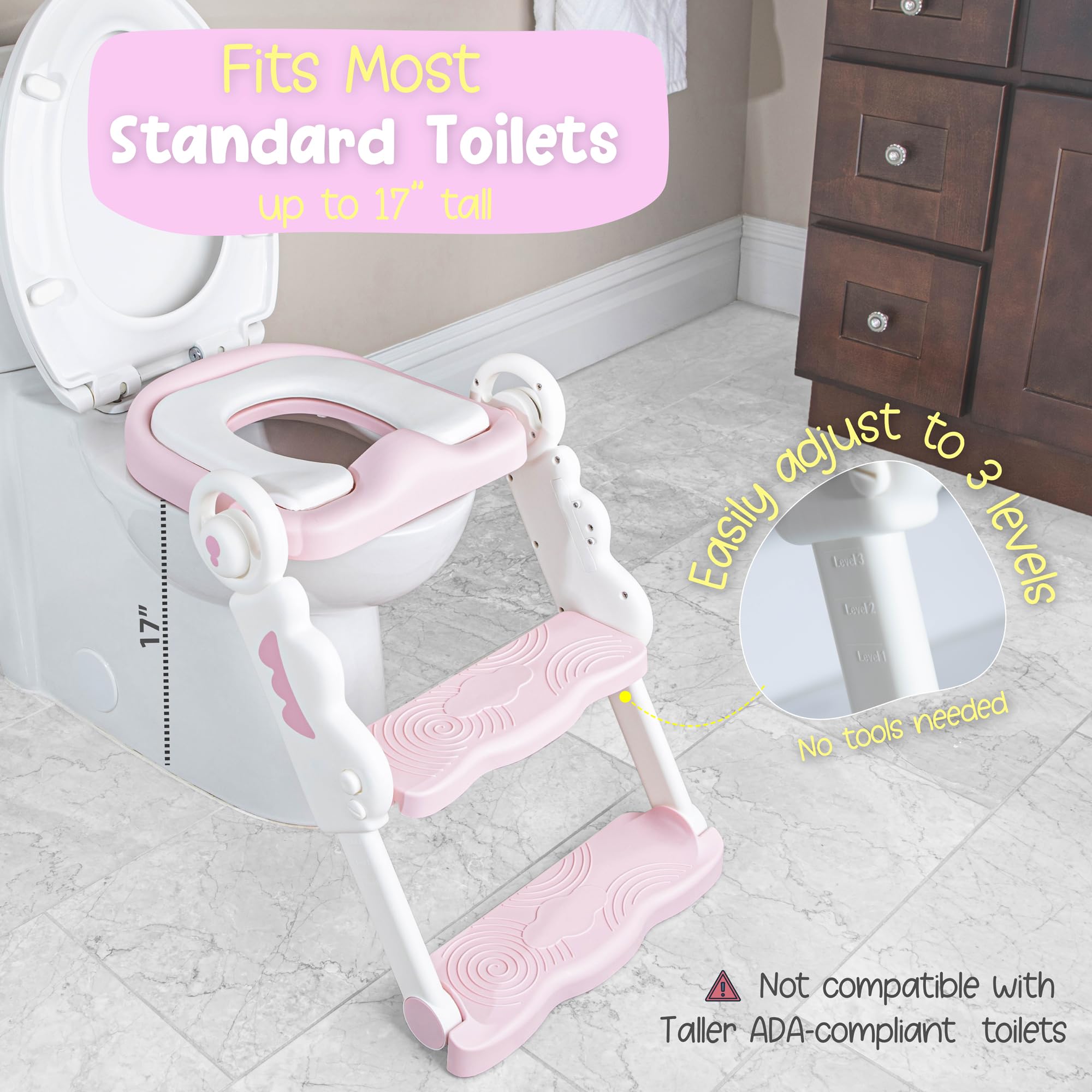 bebeleh potty seat anti-slip steps pink design helps secure climbing.