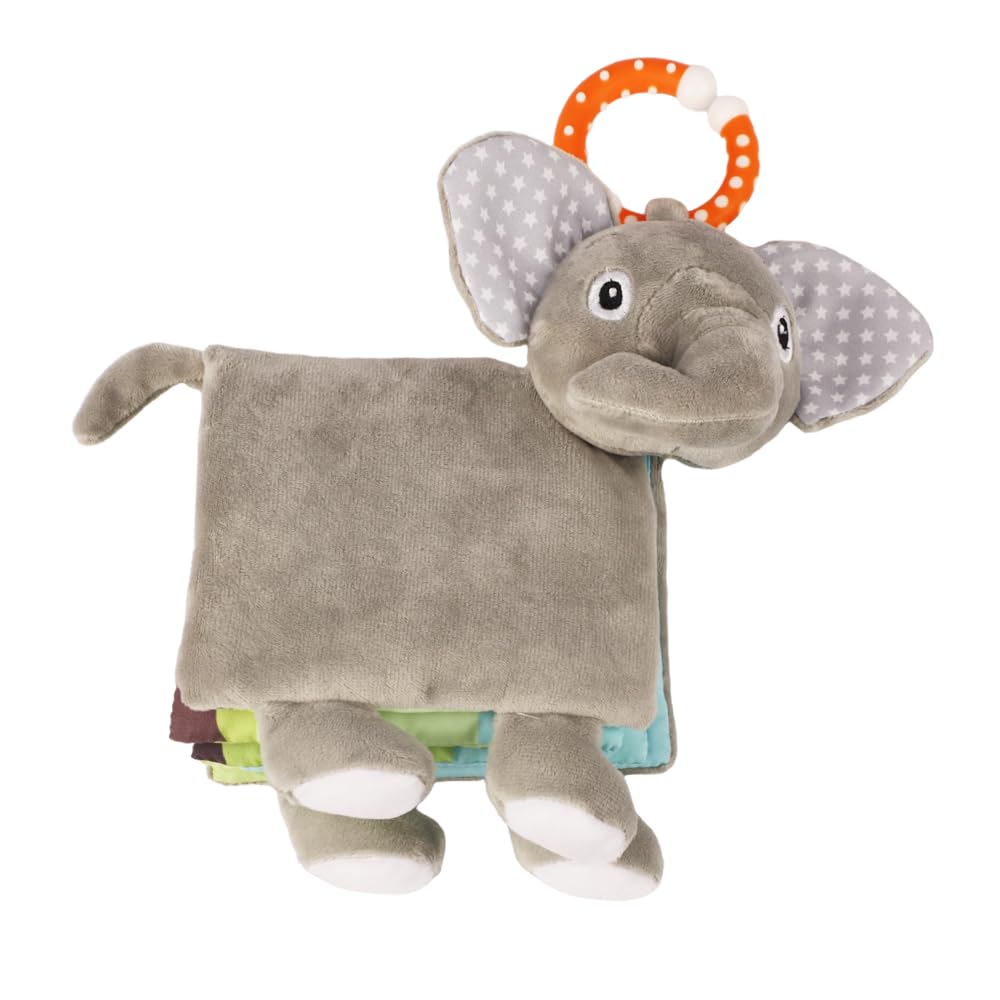 Bebe Mondo Elephant rattle toy adds gentle sound for attentive play sessions.