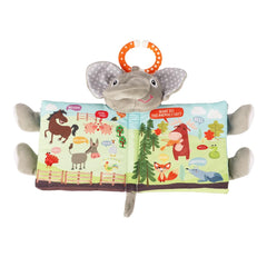 Bebe Mondo soft fabric elephant read-aloud book for baby soothing and bonding.