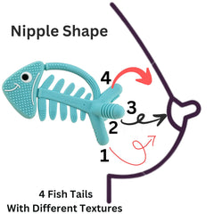 Bebe Mondo fish turquoise bones-detail silicone teether for safe chewing.