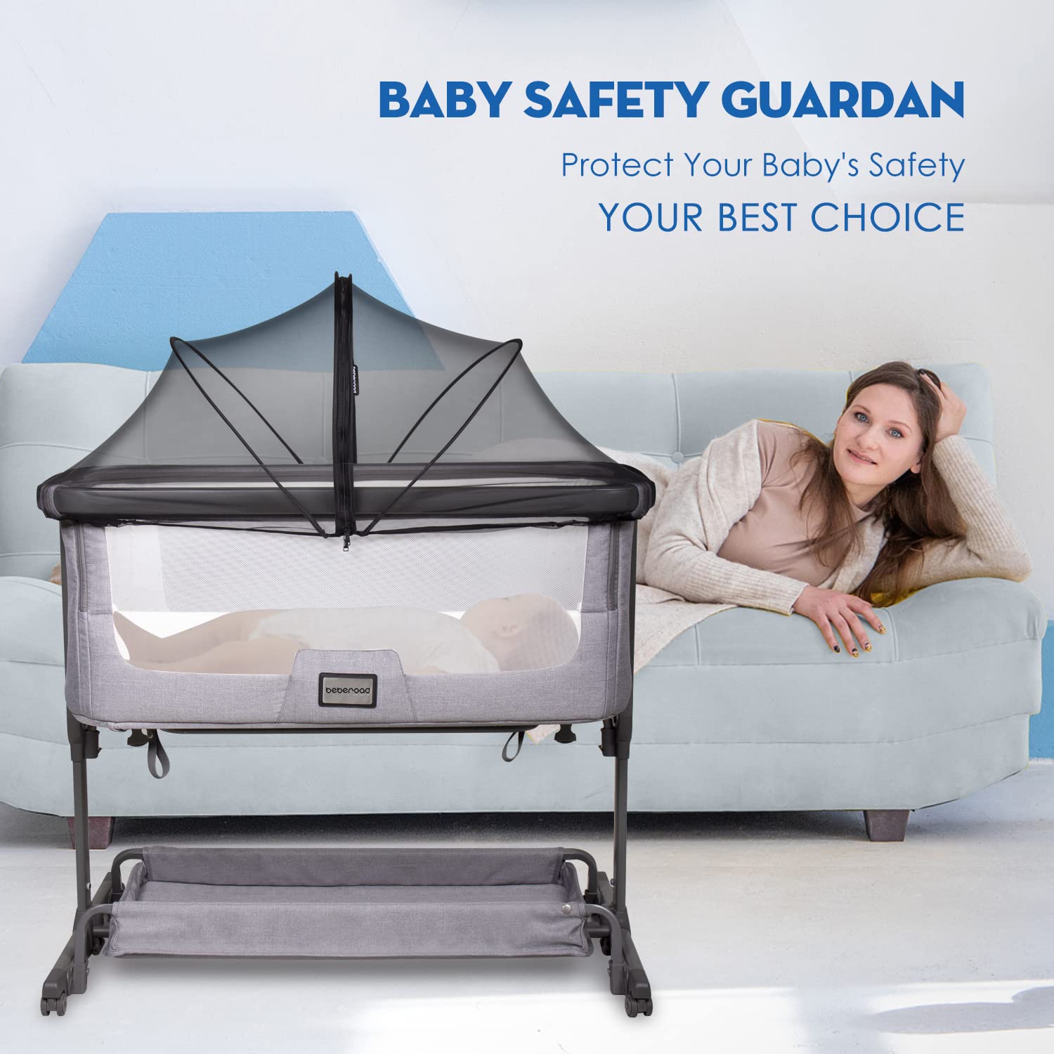 Beberoad Love bassinet net cover in black, travel-ready and discreet