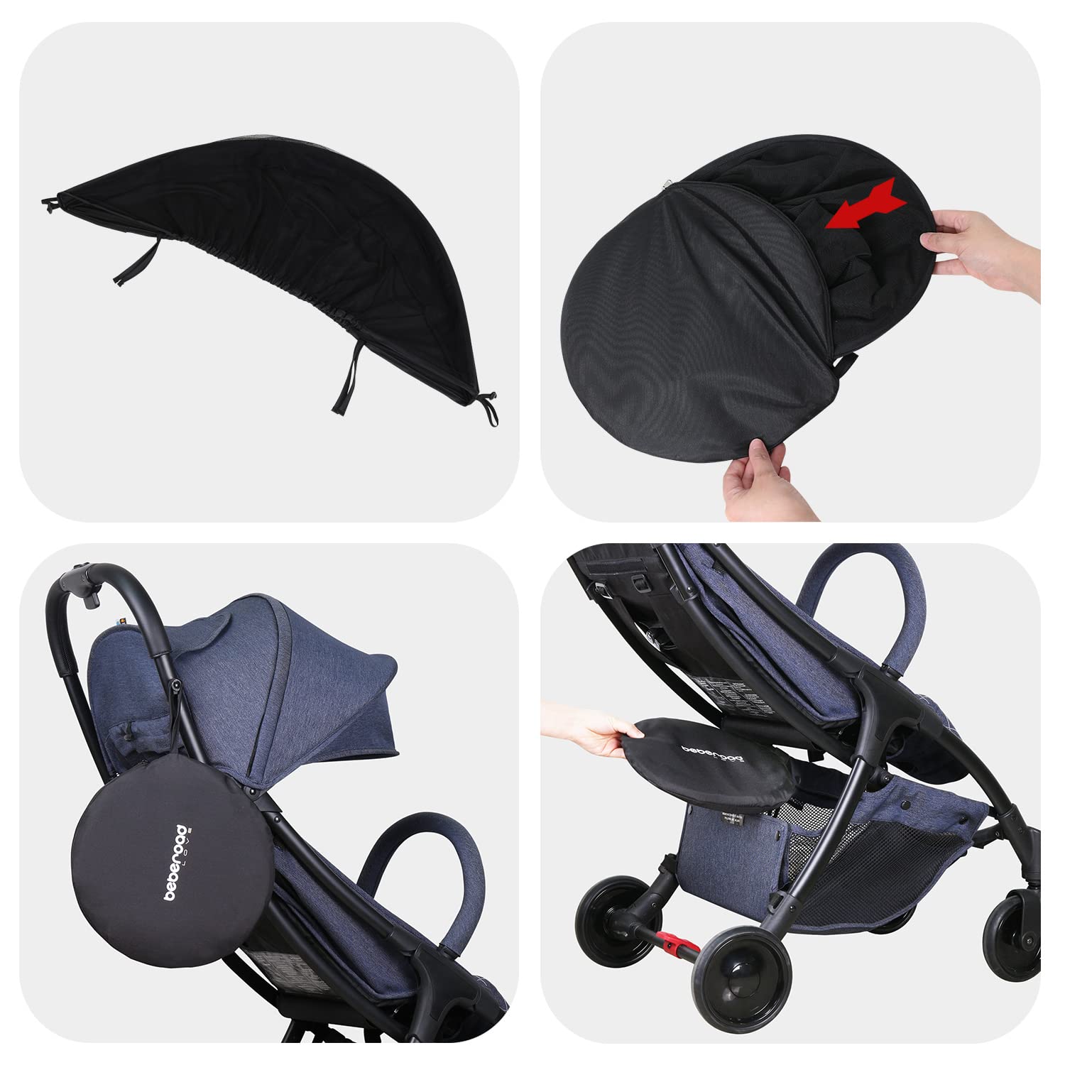 Beberoad Love black-stroller-cover-styling blends with baby gear.