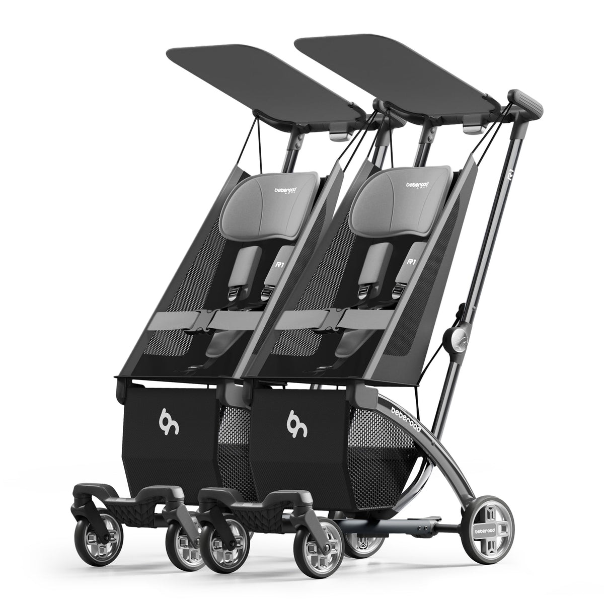 Beberoad Love R1 auto-folding twin stroller in action, quick travel setup.