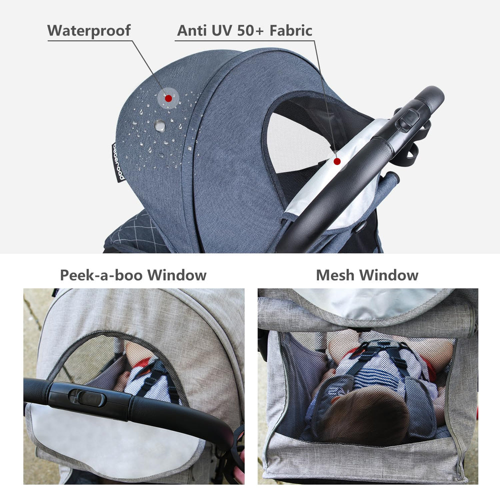 Beberoad Love UPF 50+ canopy provides sun protection during outdoor outings