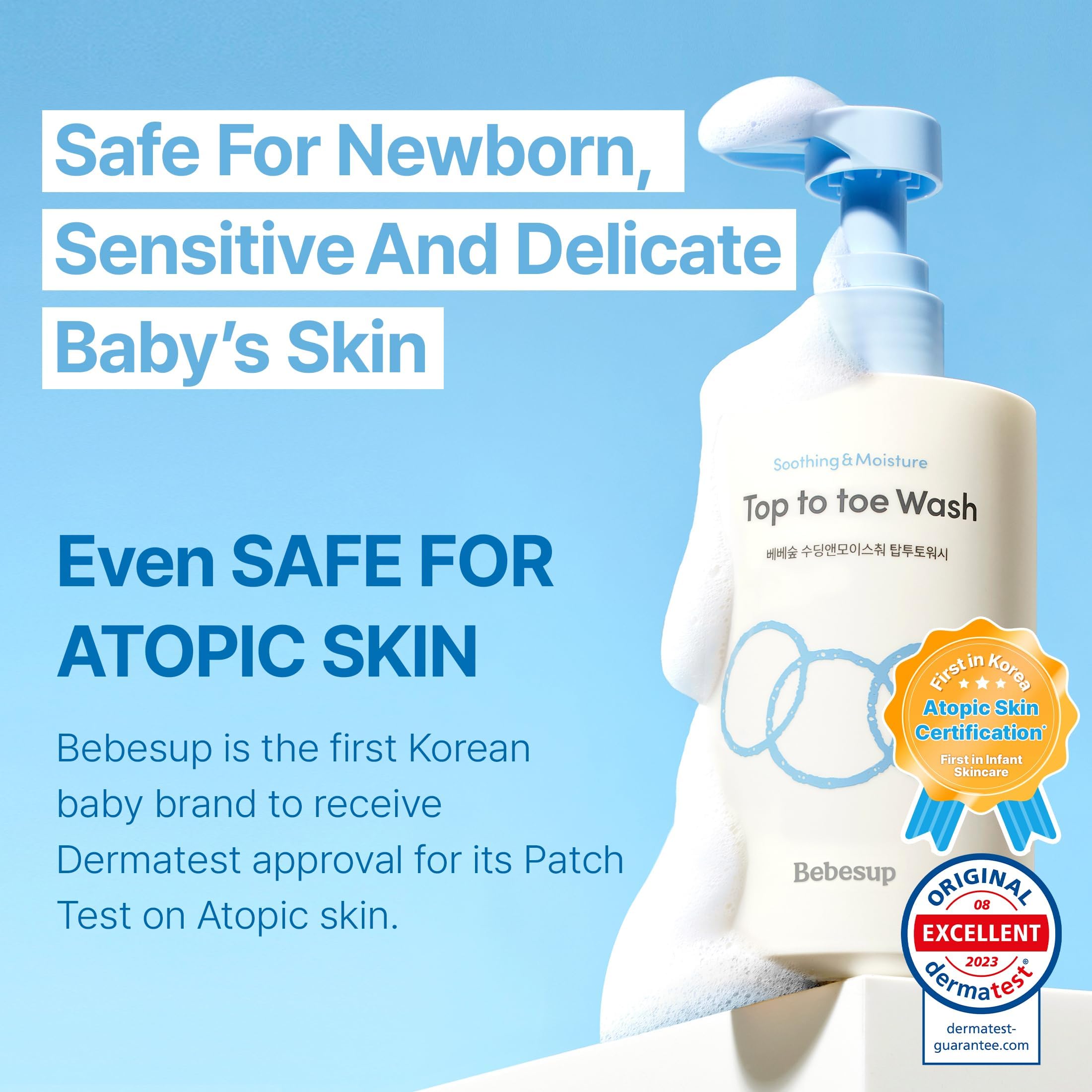 BEBESUP head-to-toe-wash-soft-foam highlights a mild, comforting lather for sensitive skin.