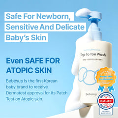 BEBESUP head-to-toe-wash-soft-foam highlights a mild, comforting lather for sensitive skin.