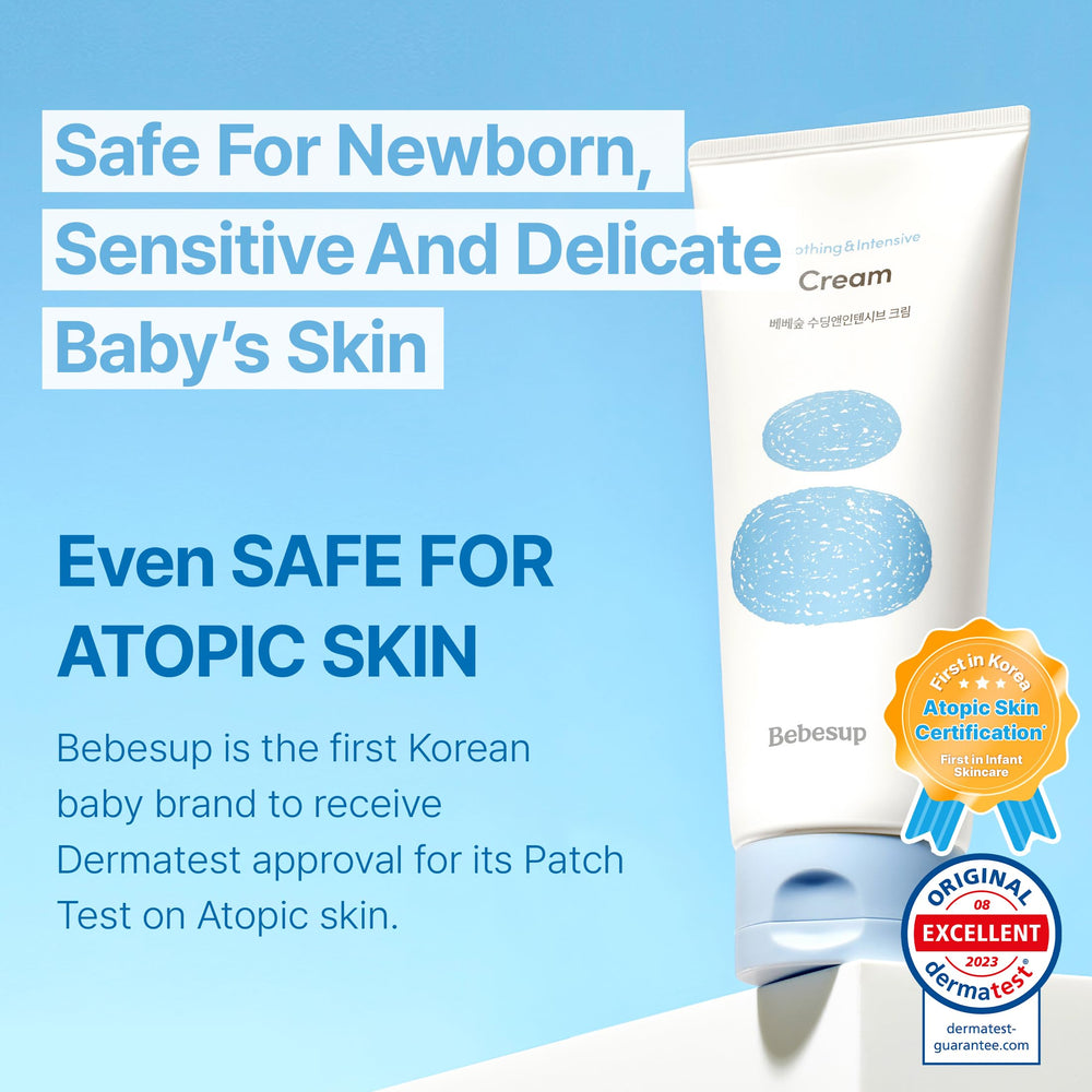 BEBESUP on-the-go application scene shows easy daily skincare for babies.