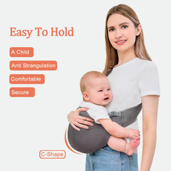 bebless baby carrier ergonomic-shoulder-strap close-up in dark grey highlighting wide curved straps.