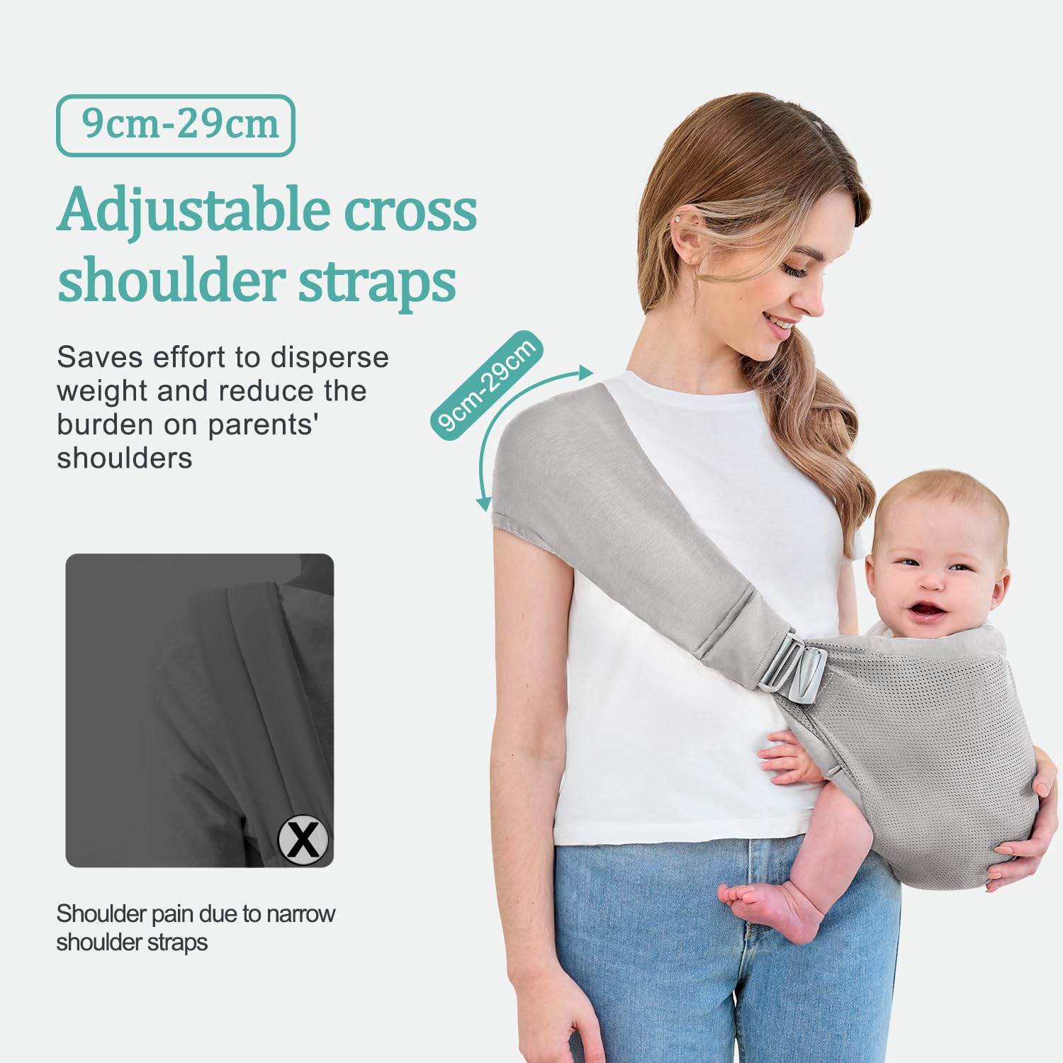 bebless baby carrier ergonomic shoulders easing neck and shoulder strain