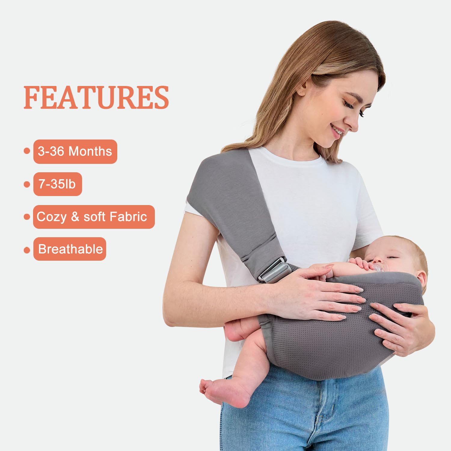 bebless baby carrier folded-compact in dark grey fits neatly in a diaper bag.
