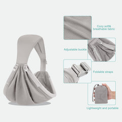 bebless baby carrier folded-flat for compact travel and storage