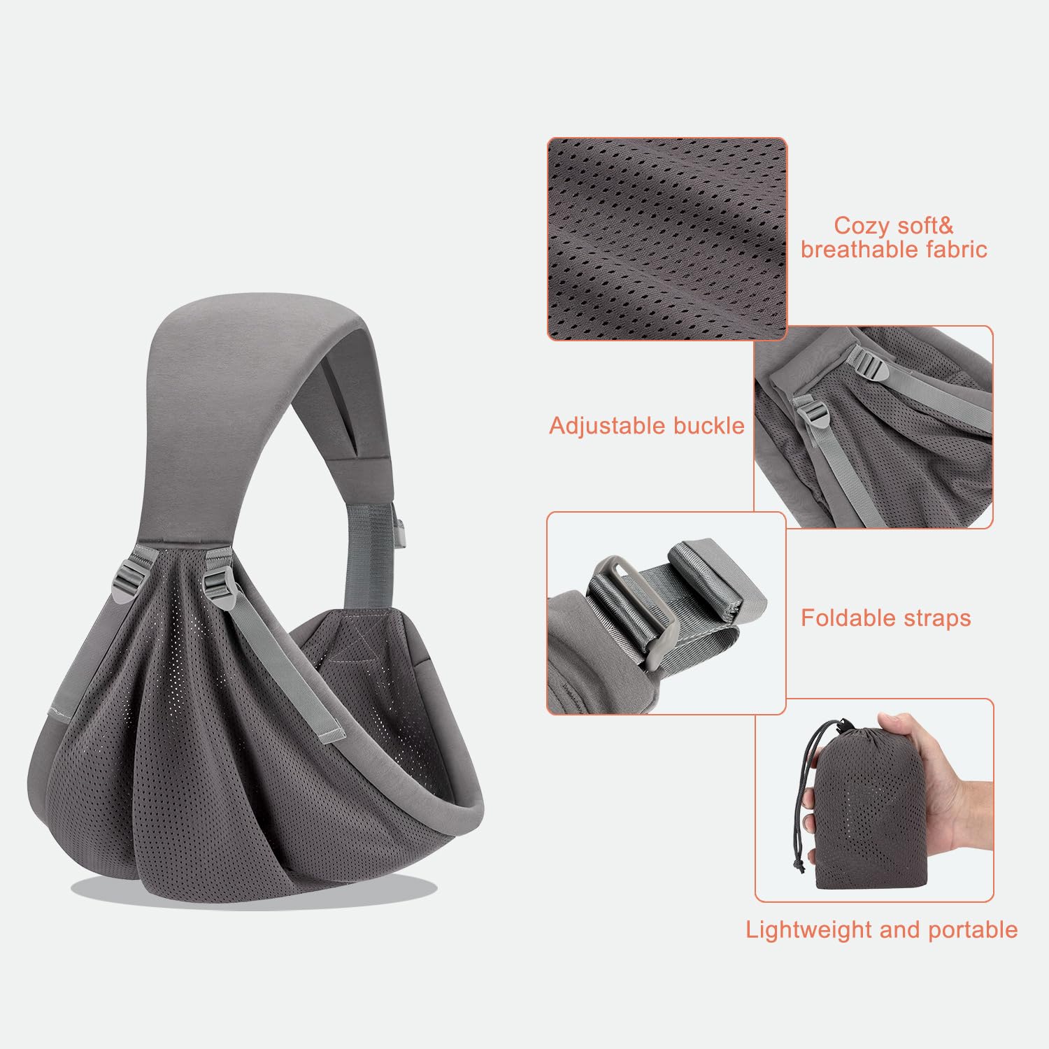 bebless baby carrier quick-don in dark grey enables fast, user-friendly wearing.