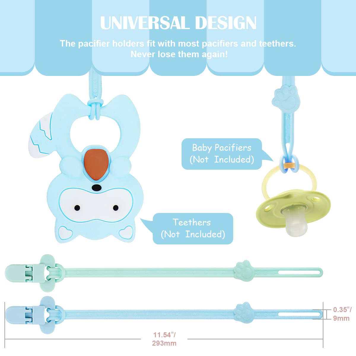 BEBOAN pacifier clip durable clasp on clothing demo for active babies.