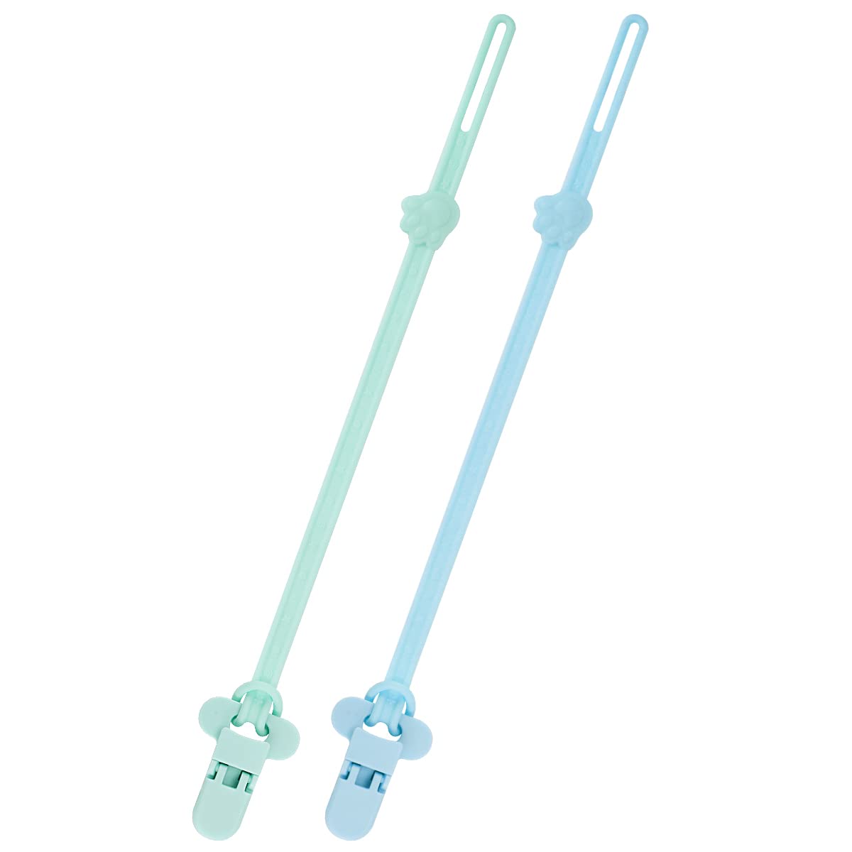 BEBOAN silicone pacifier holder blue clasp closeup showing secure attachment for baby.