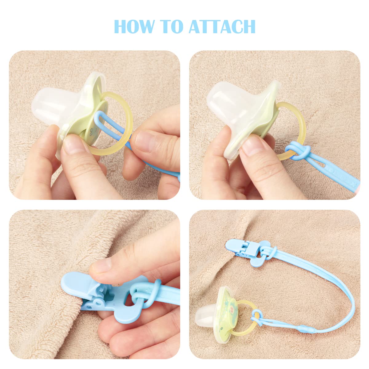 BEBOAN stretchable cord pacifier leash ready for crawling babies.