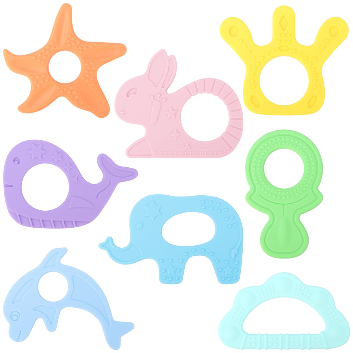 BEBOAN teething rabbit silicone toy eases sore gums for infants.