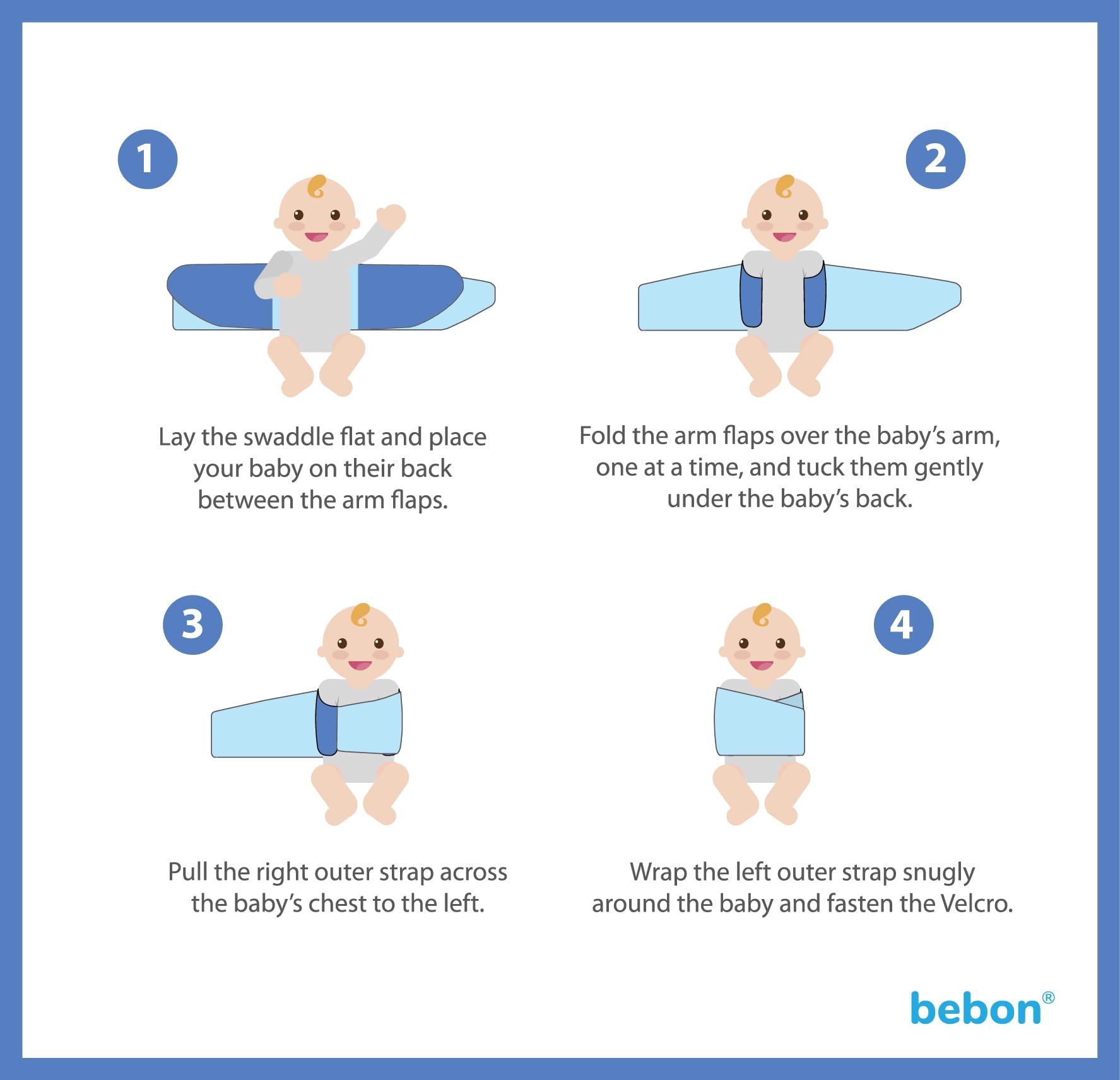bebon Baby Arm Swaddle outer Velcro straps provide secure adjustable fit