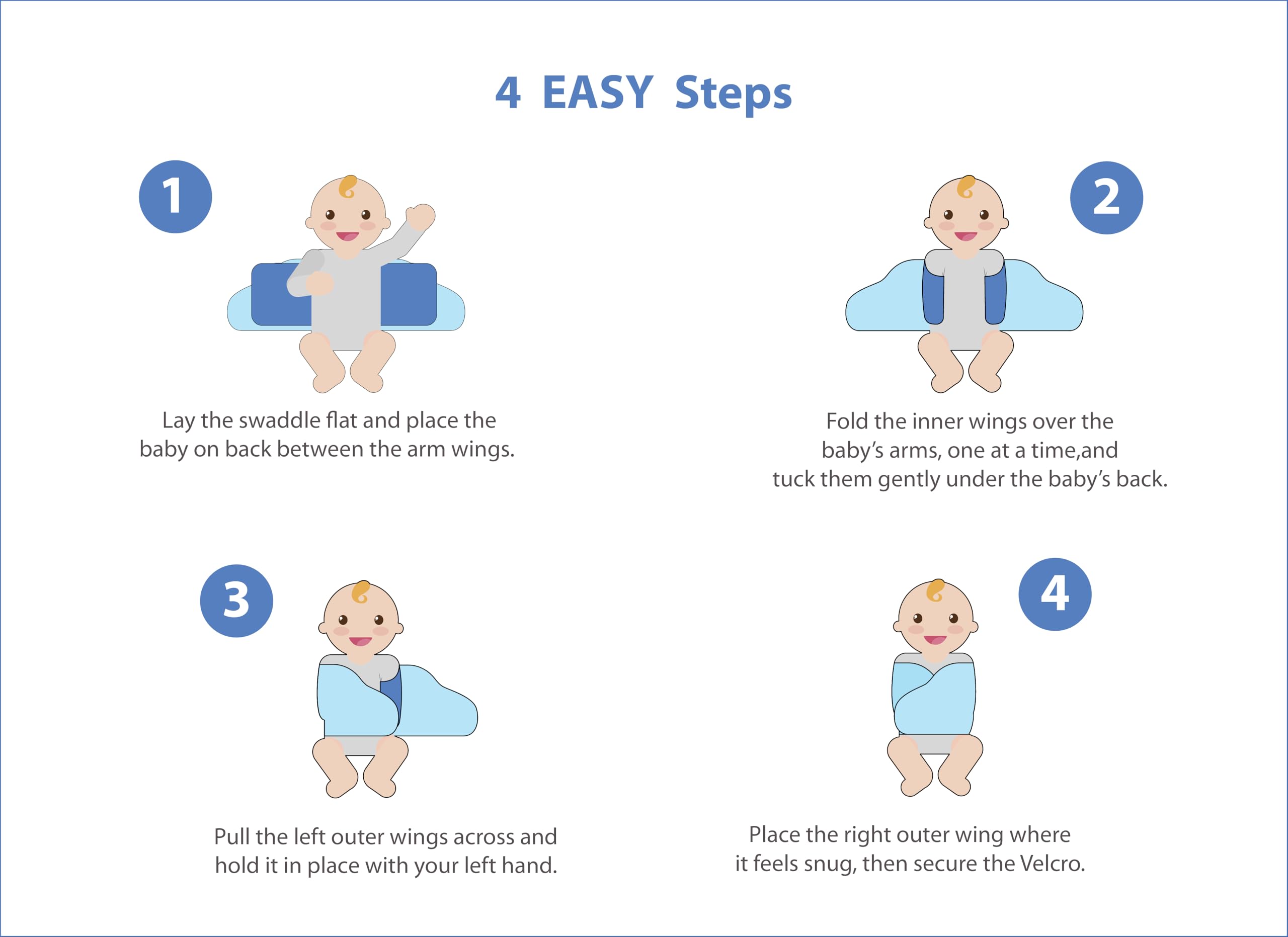 bebon Baby Arm Swaddle outer wings with Velcro for quick, secure adjustments