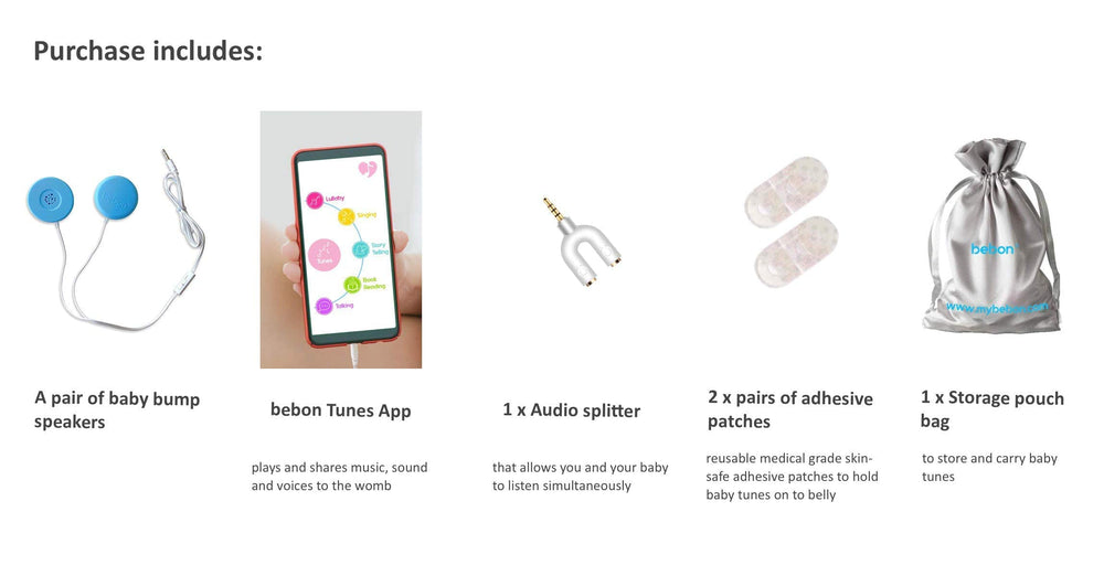 bebon stereo splitter lets caregivers listen together to womb audio.