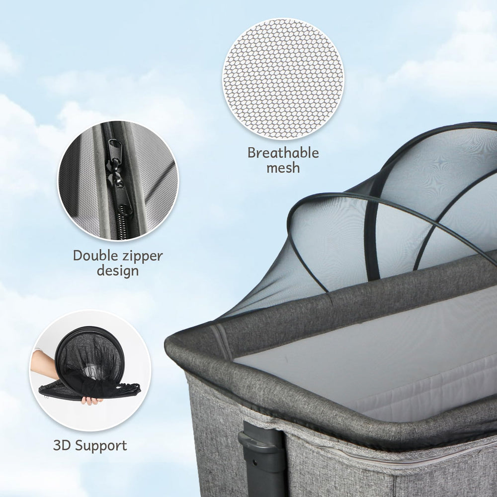 BEBONO bassinet cover showing elastic edges for a universal fit