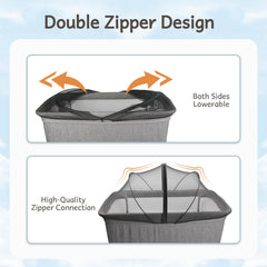 BEBONO bassinet cover with two-way zipper for easy access without disassembly
