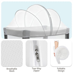 BEBONO breathable mesh allows airflow while keeping an unobstructed view of baby