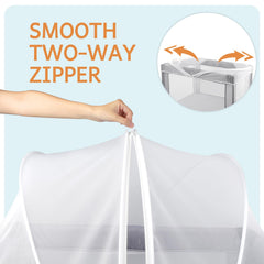 BEBONO playpen net with two-way zipper for easy on/off access during feeding