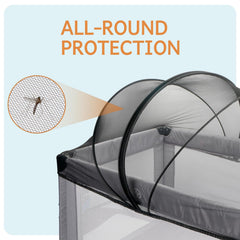 BEBONO playpen net with two-way zipper offers easy access during feeding.