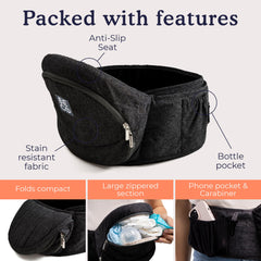 Beco hip-seat feeding position allows convenient nursing breaks on the go.