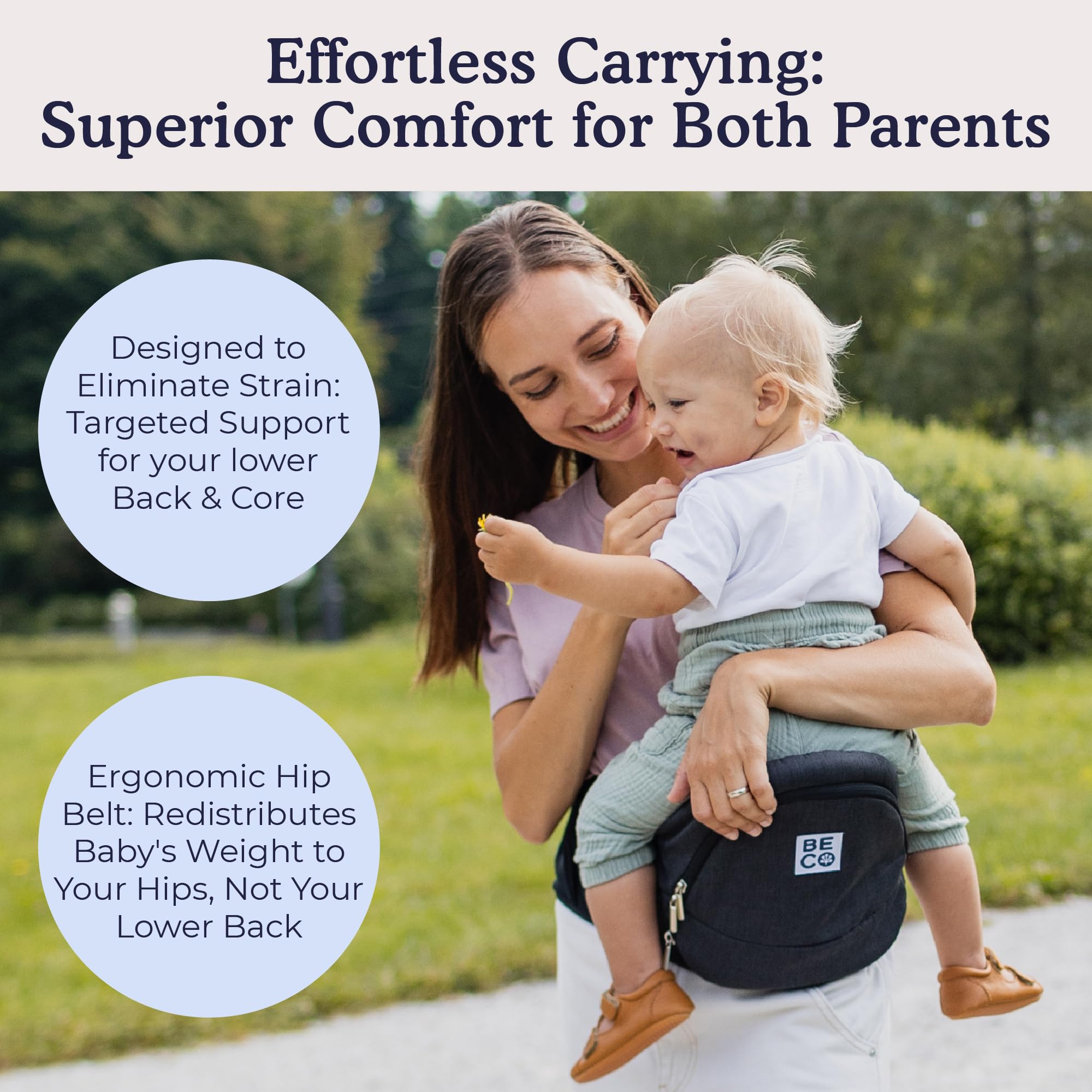Beco adjustable waist belt provides ergonomic support across growing bodies.
