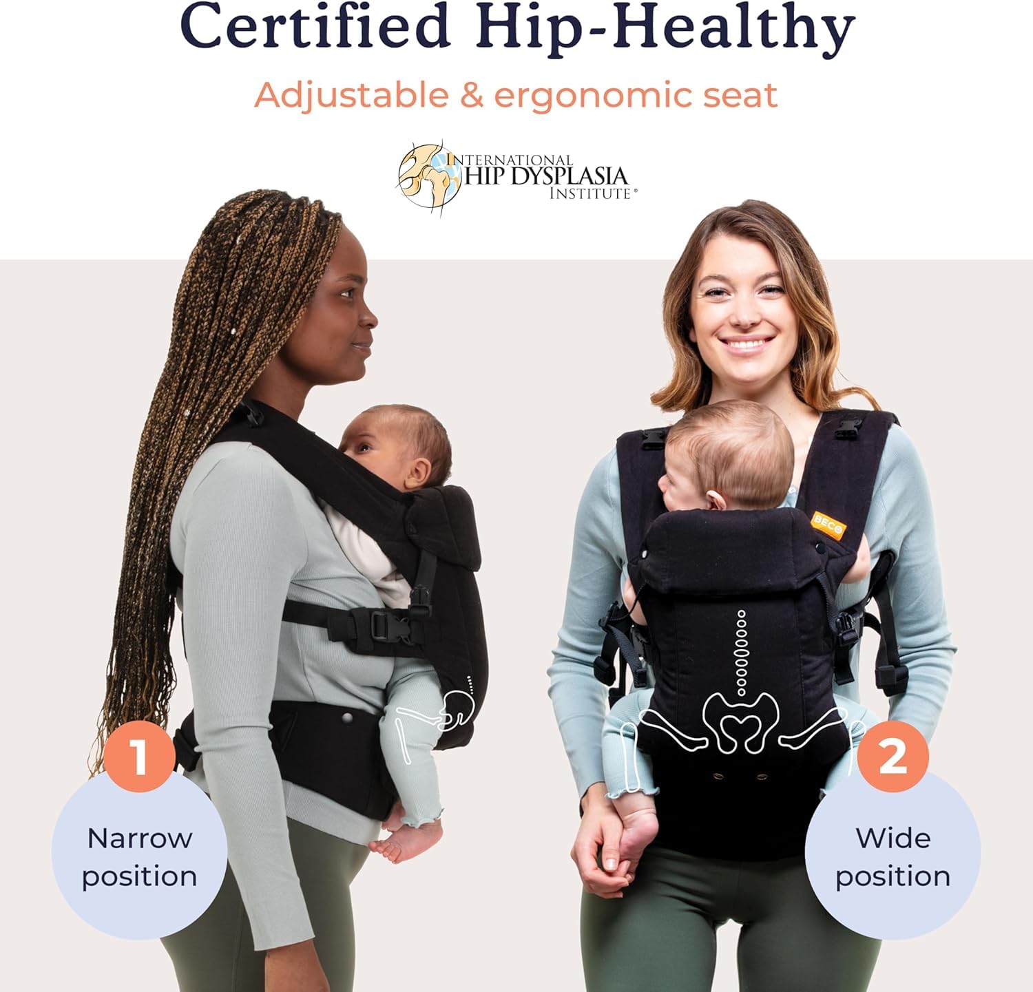 Beco Gemini four carry positions offer inward, front, hip, and backpack options