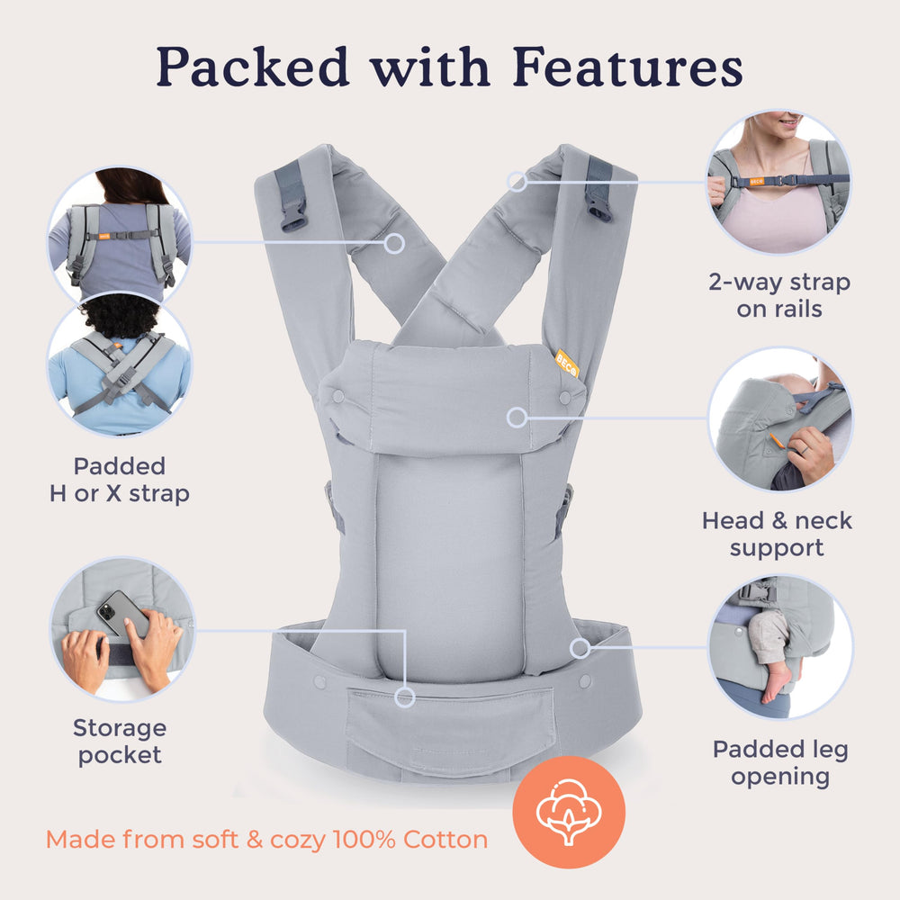 Beco Gemini knee-to-knee support closeup emphasizes hip-friendly seating