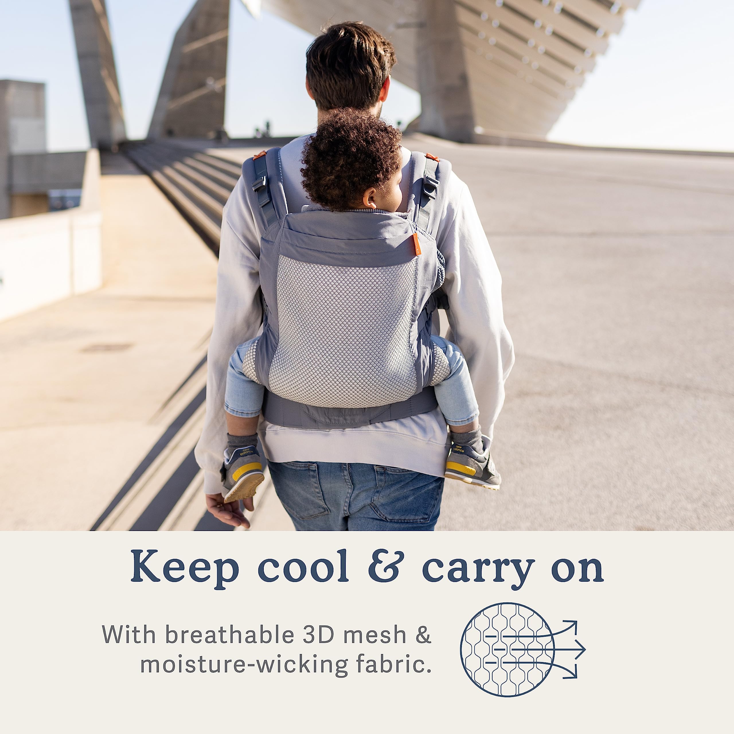 Beco Toddler Carrier ergonomic extra-wide seat provides comfortable seating as child grows.