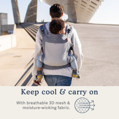Beco Toddler Carrier ergonomic extra-wide seat provides comfortable seating as child grows.