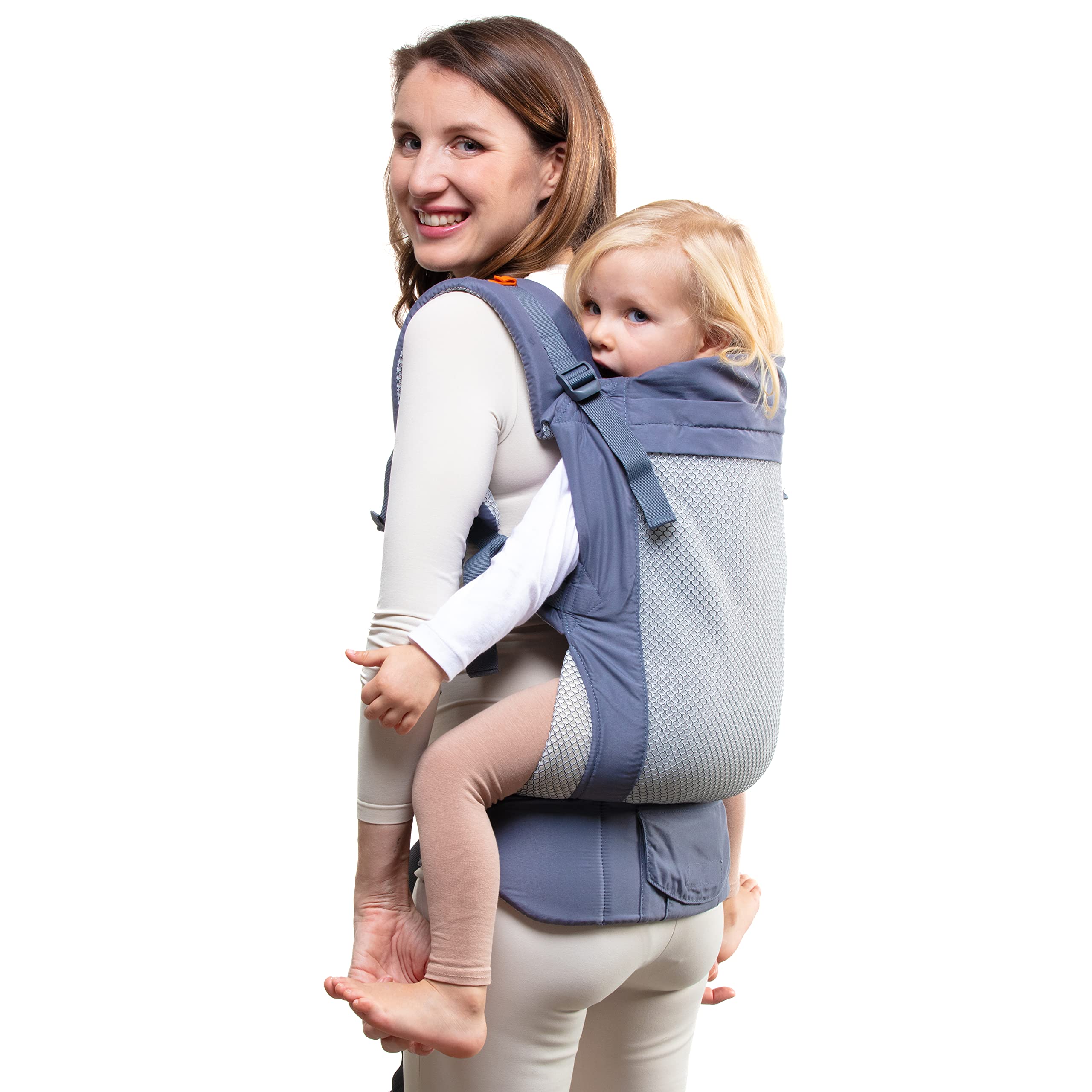 Beco Toddler Carrier front carry in breathable 3D mesh keeps you cool during strolls.