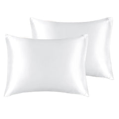BEDELITE satin pillowcase two-pack on white bed, smooth and cooling