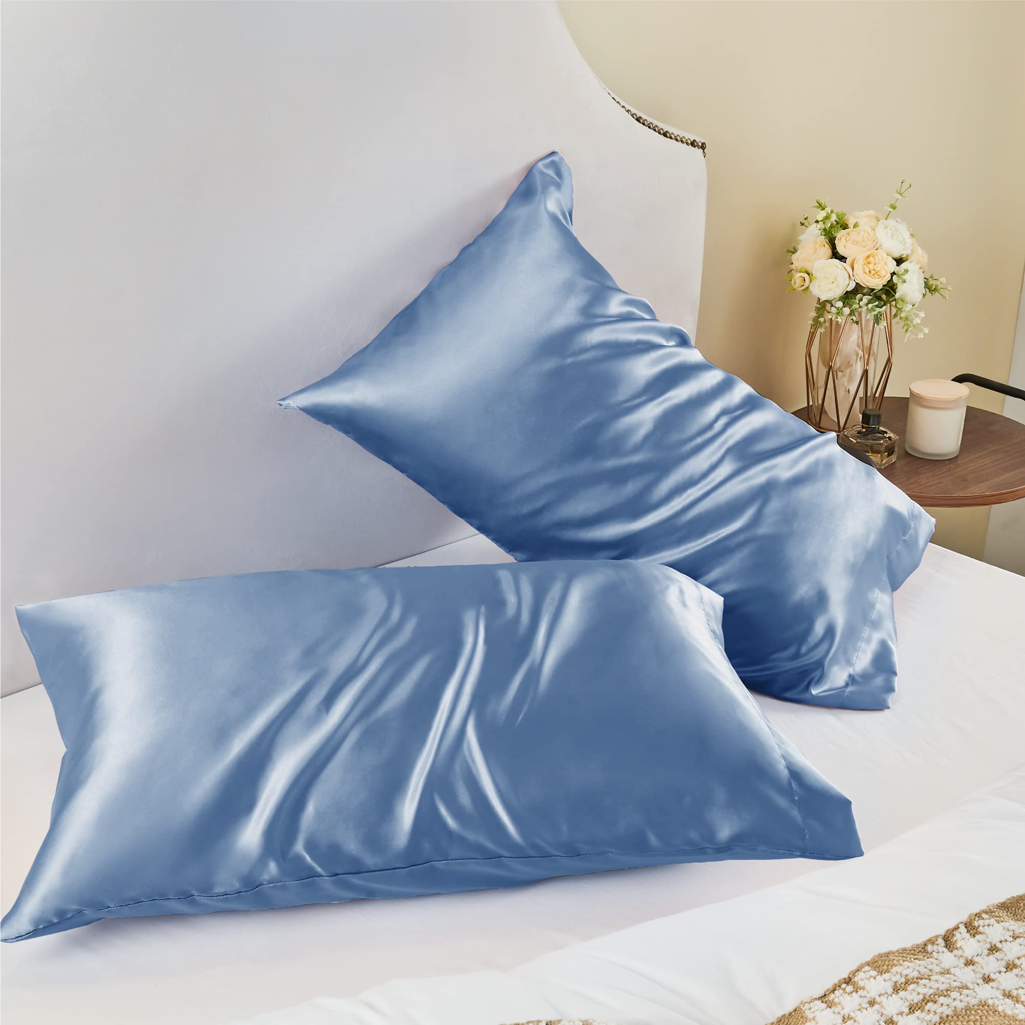 BEDELITE two-pack gift-ready satin pillowcases in airy blue