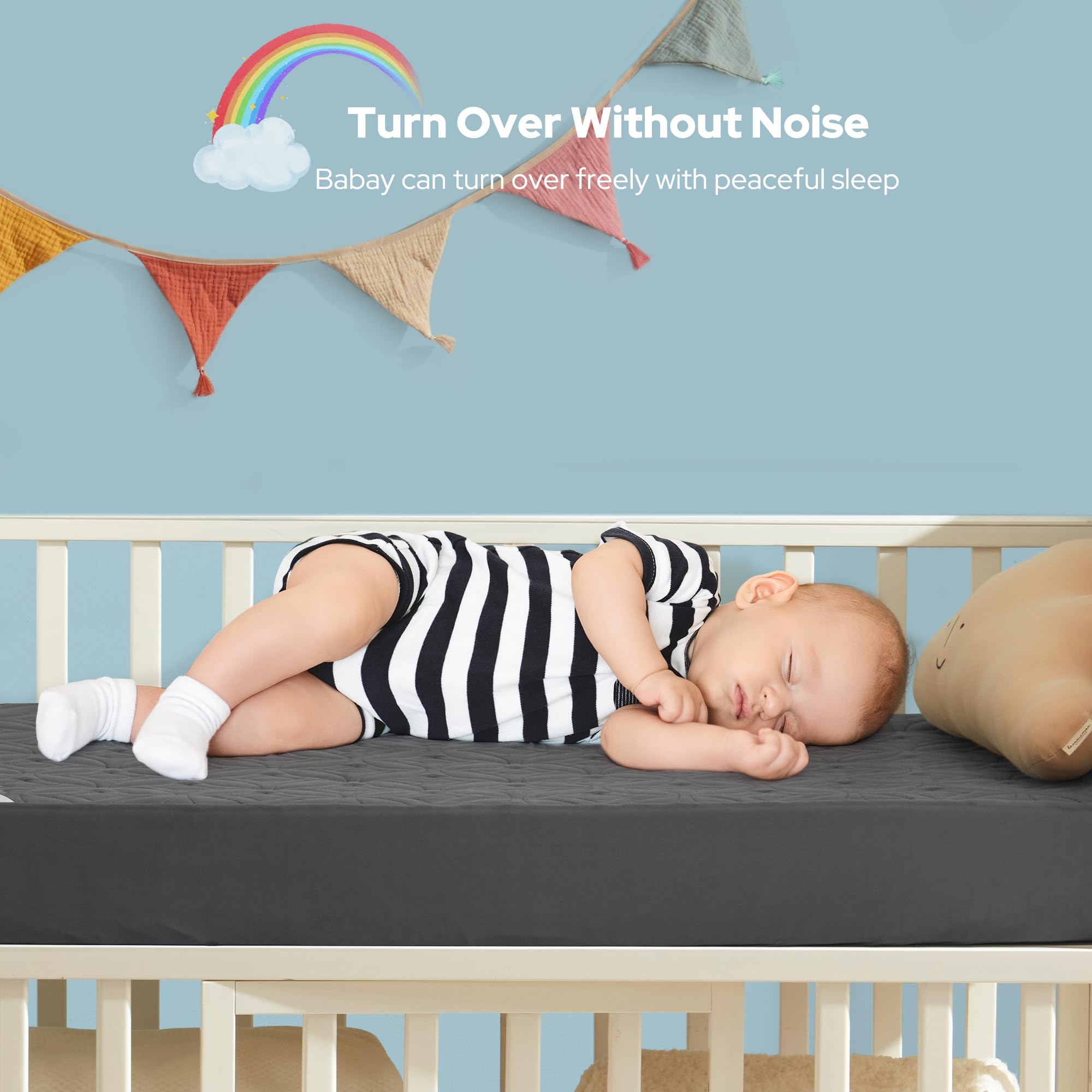 BEDLORE easy fit crib mattress cover with elastic edges for a snug standard size fit.