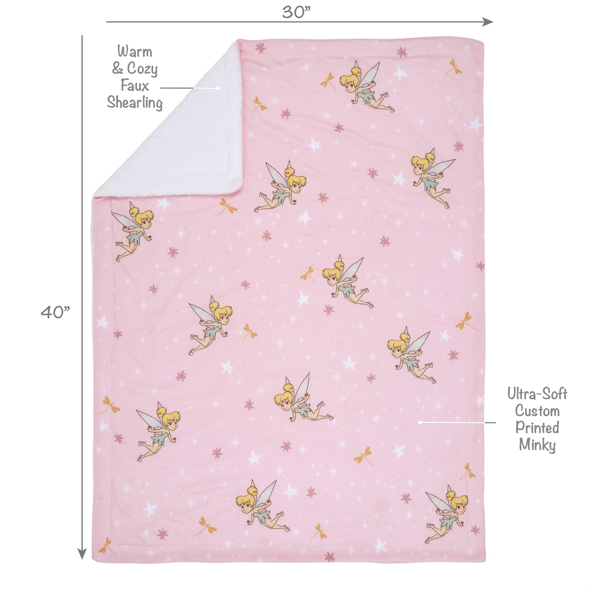 Bedtime Originals 30x40 blanket size emphasizes generous reach for baby lounging and tummy time