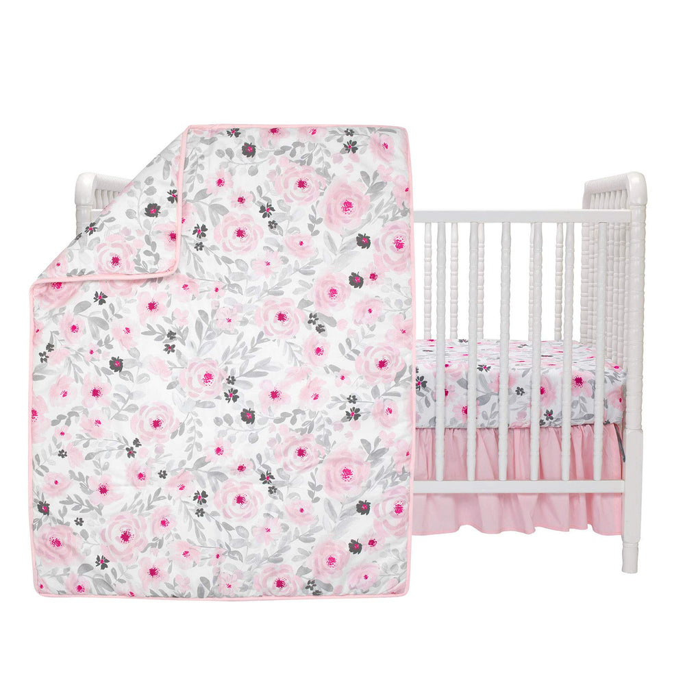 Bedtime Originals Blossom Pink Watercolor Quilt detail showing high-resolution print