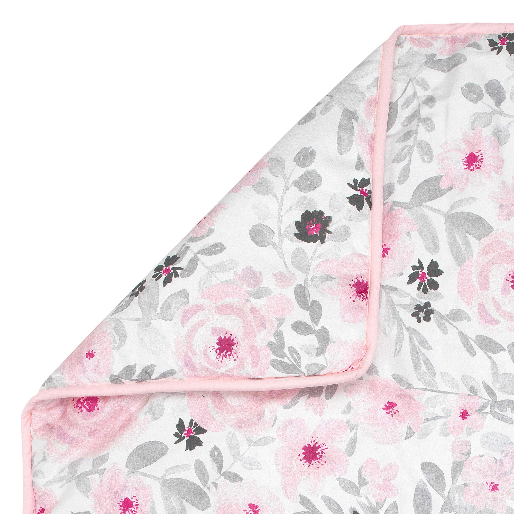 Bedtime Originals Blossom Pink Watercolor Crib Sheet close-up shows microfiber texture