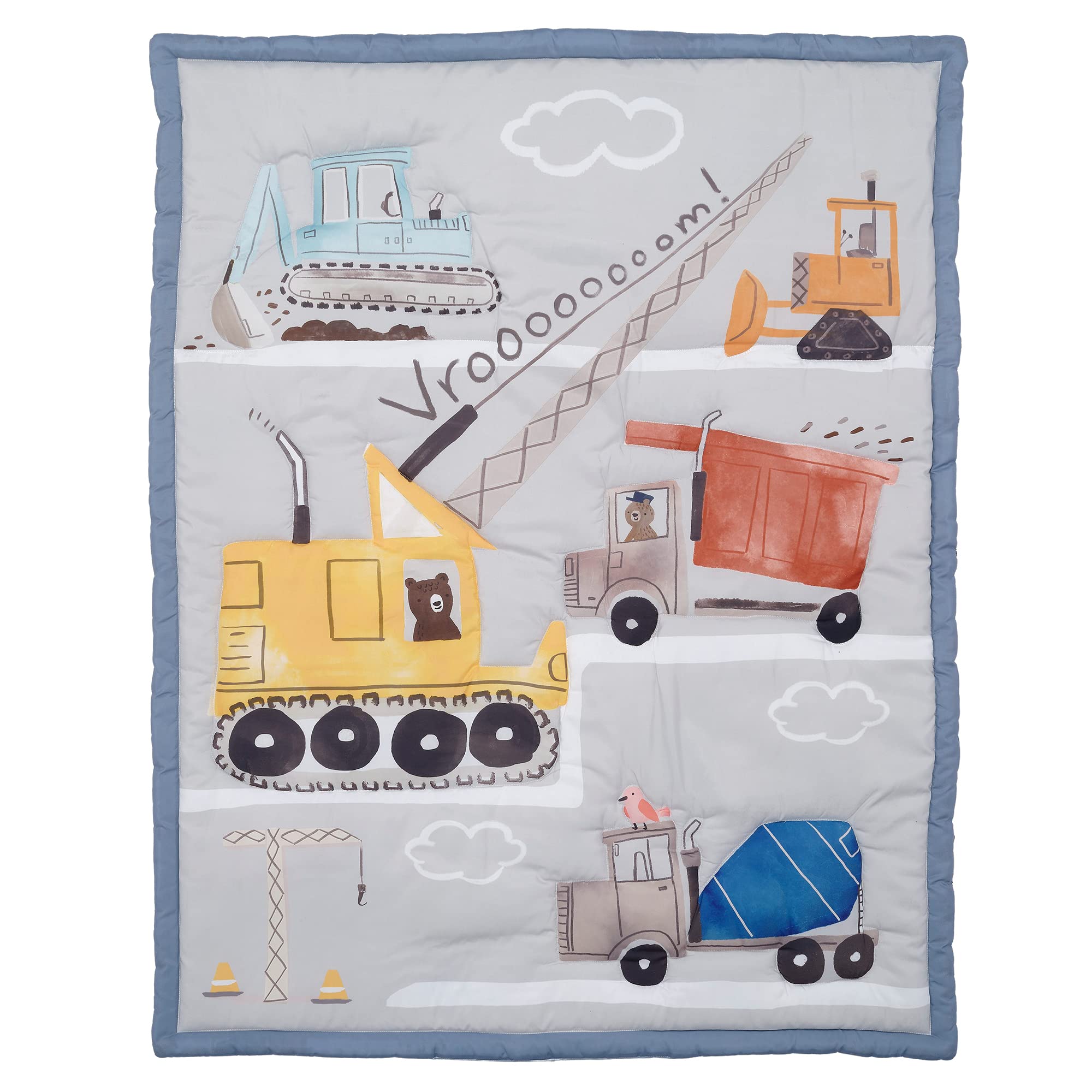Bedtime Originals Construction Zone bedding arranged for a cozy bedtime routine