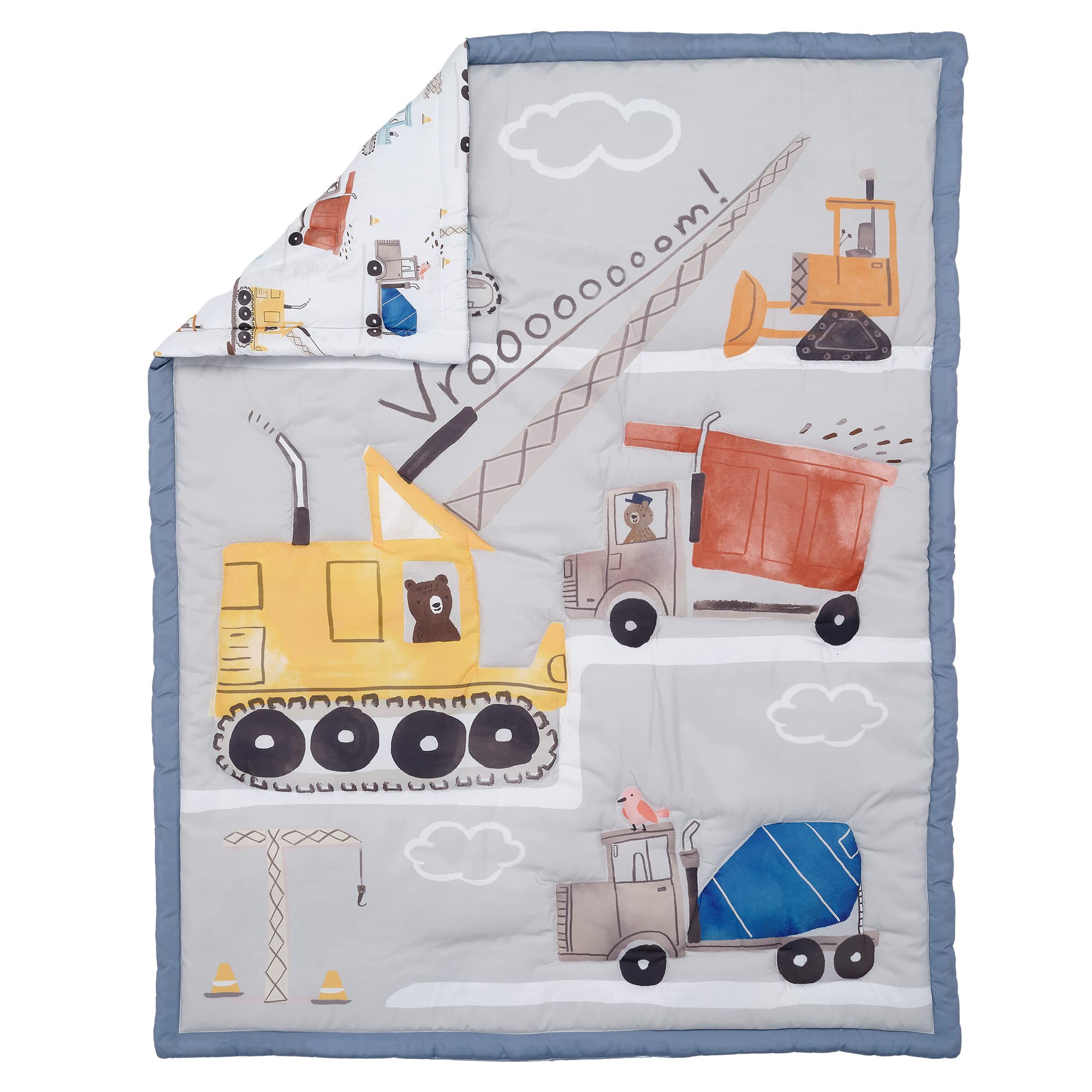 Bedtime Originals Construction Zone dust ruffle adds color while protecting the mattress edge