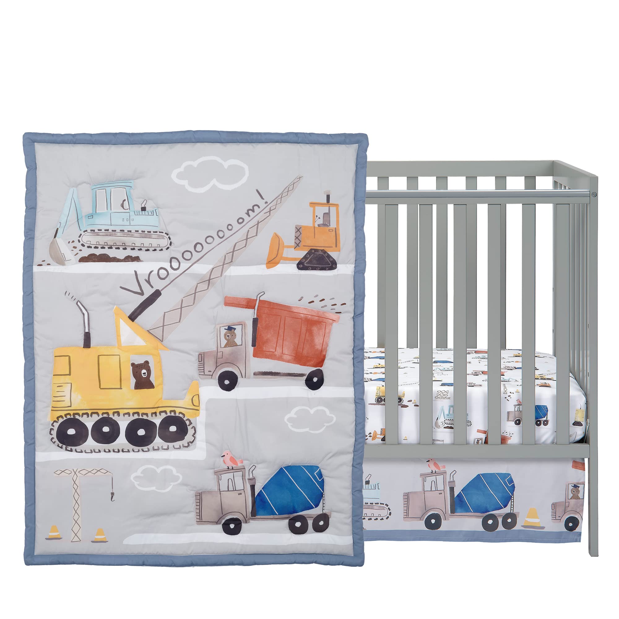 Bedtime Originals Construction Zone fitted sheet with secure crib fit on standard cribs