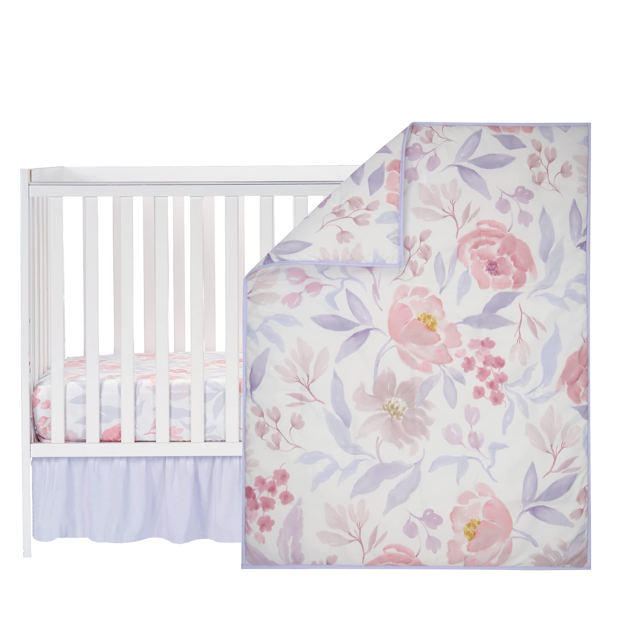 Bedtime Originals Lavender Floral crib skirt shirred detail adds luxurious look to crib