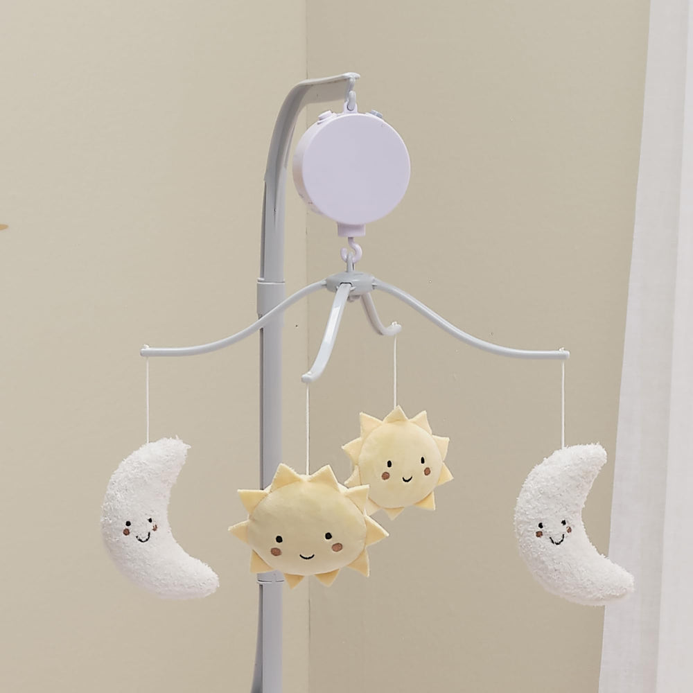 Bedtime Originals Little Star mobile features gentle rotating decor for early development interest.