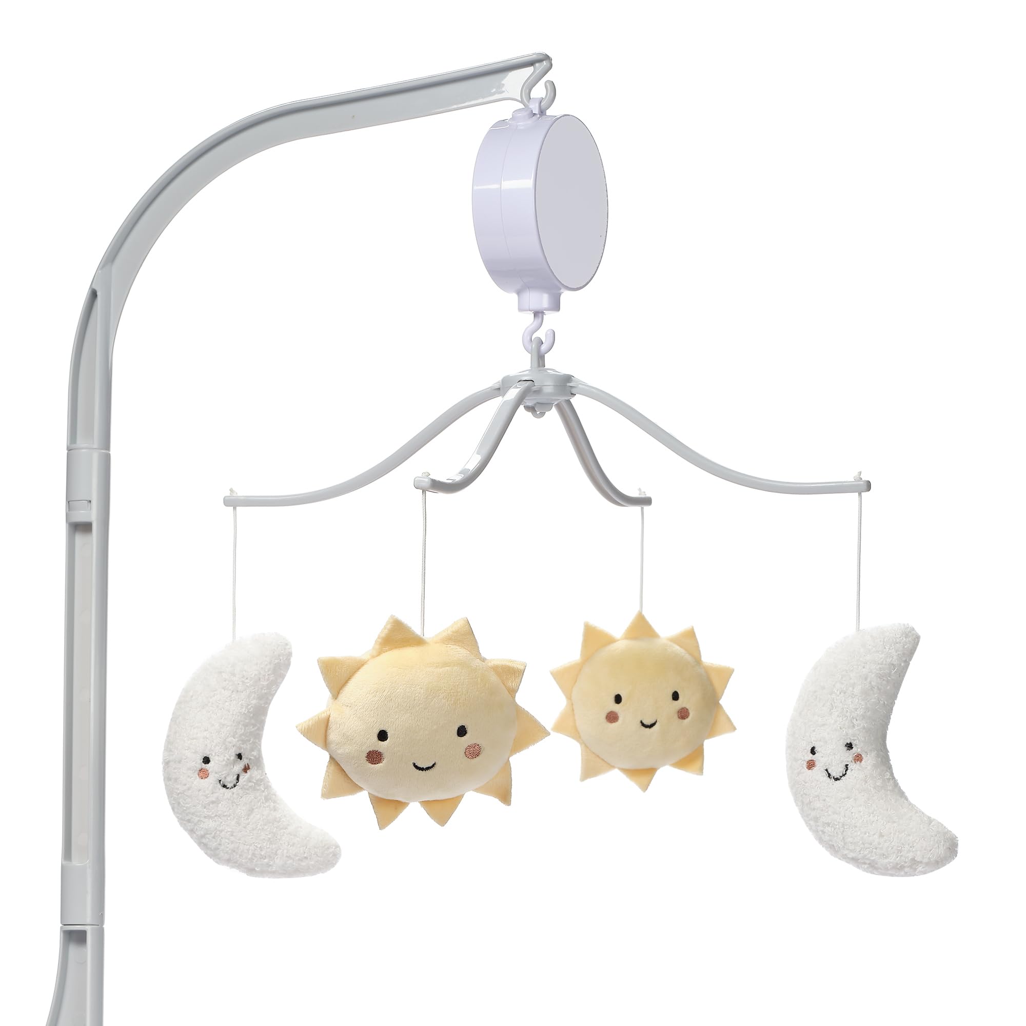 Bedtime Originals Little Star mobile moons and suns rotate to aid visual tracking and calm bedtime moments.