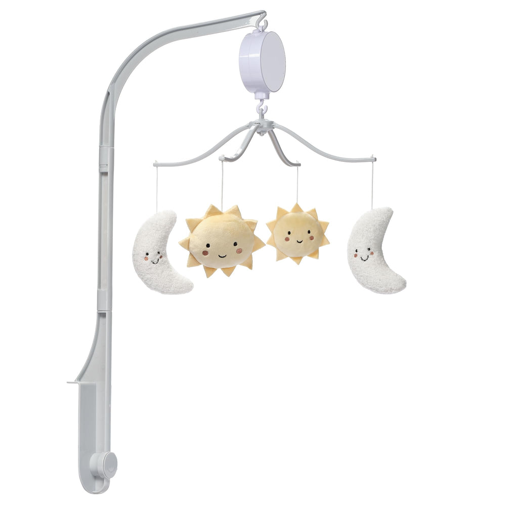 Bedtime Originals Little Star celestial mobile provides engaging visual and auditory cues for calming routines.