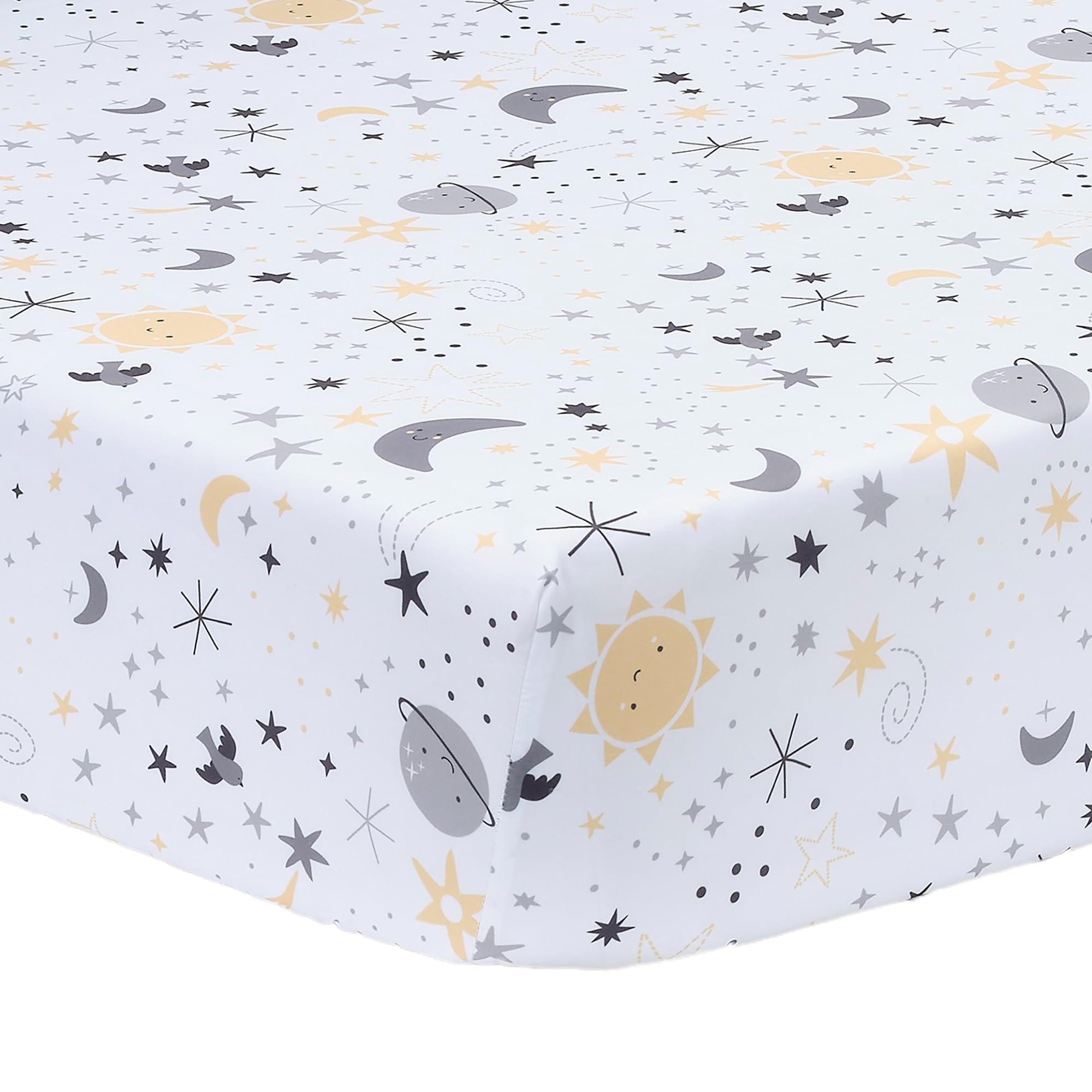 Bedtime Originals Little Star quilt close-up showing soft faux shearling moon applique.