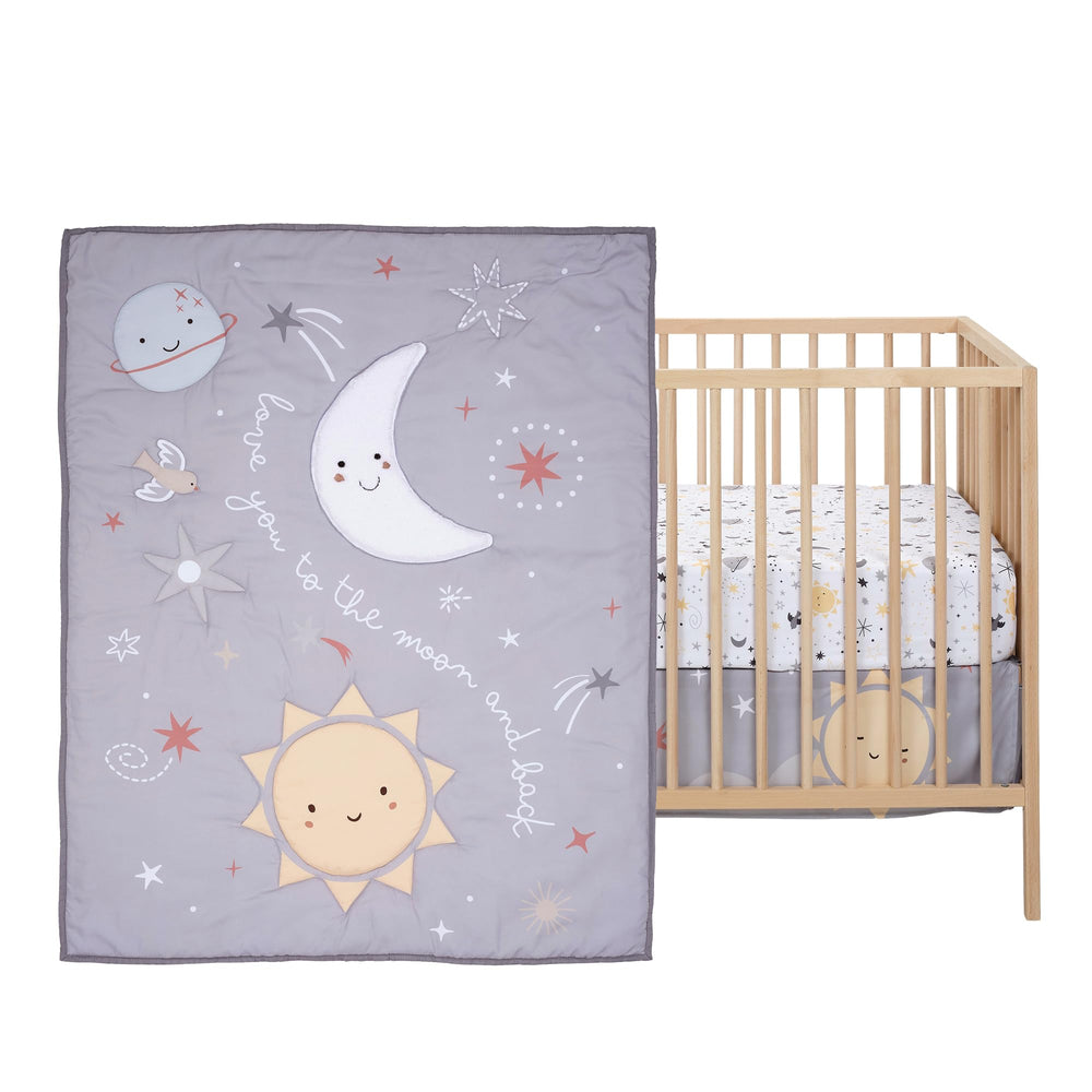 Bedtime Originals Little Star fitted sheet close-up showing elastic edge for secure crib fit.